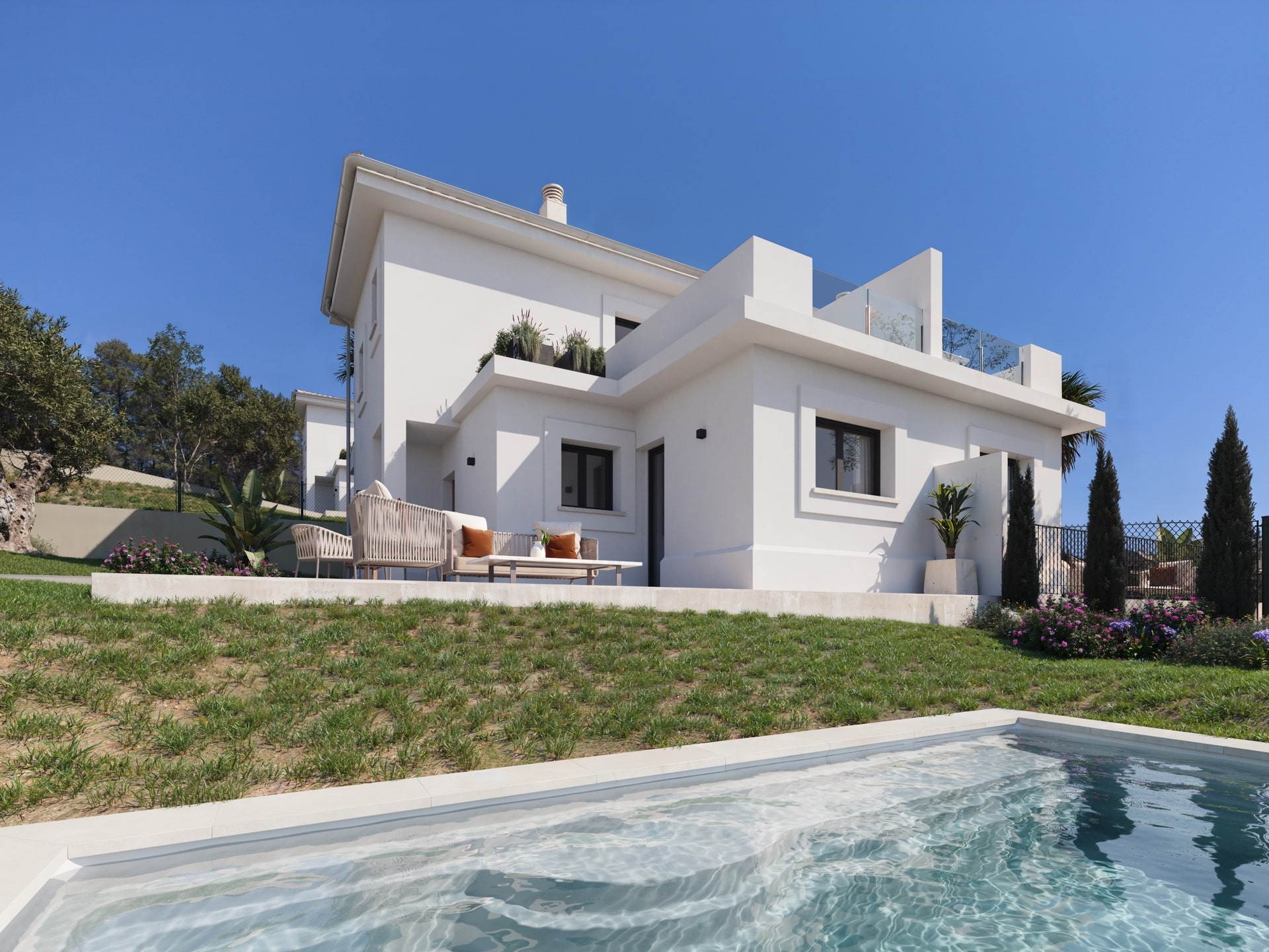 Half of a Duplex in Cala Romàntica with Pool